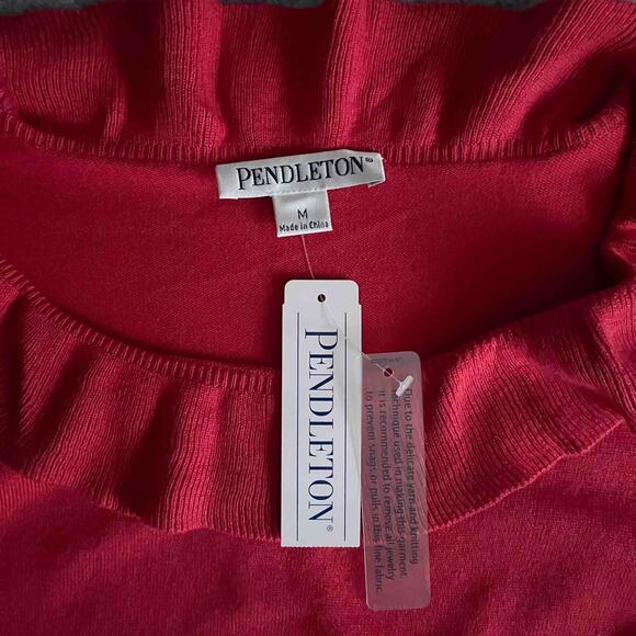 NWT Women's Pendleton Ruffle Neck Sweater Red Knit Silk Cashmere Blend Size M - Picture 3 of 7